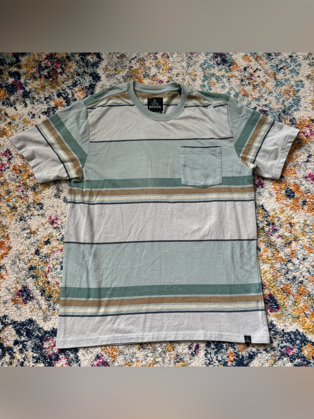 Prana Lightweight Green Striped Men's Tee size large organic cotton